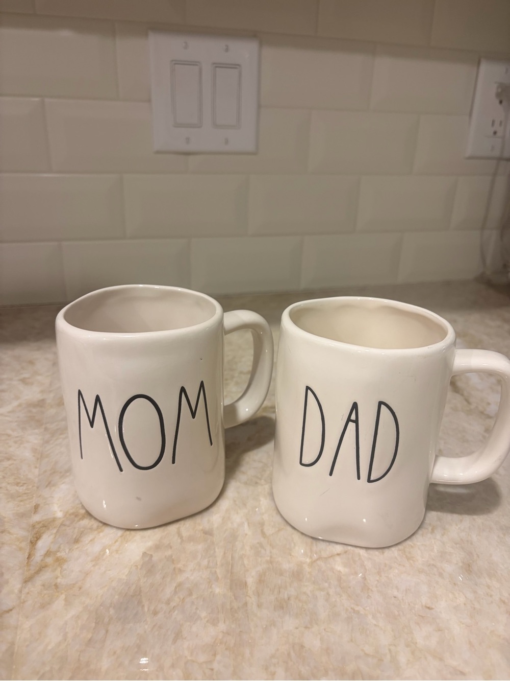 Mom & Dad Ceramic Coffee Mugs - Ivory 
Rae Dunn collectible!